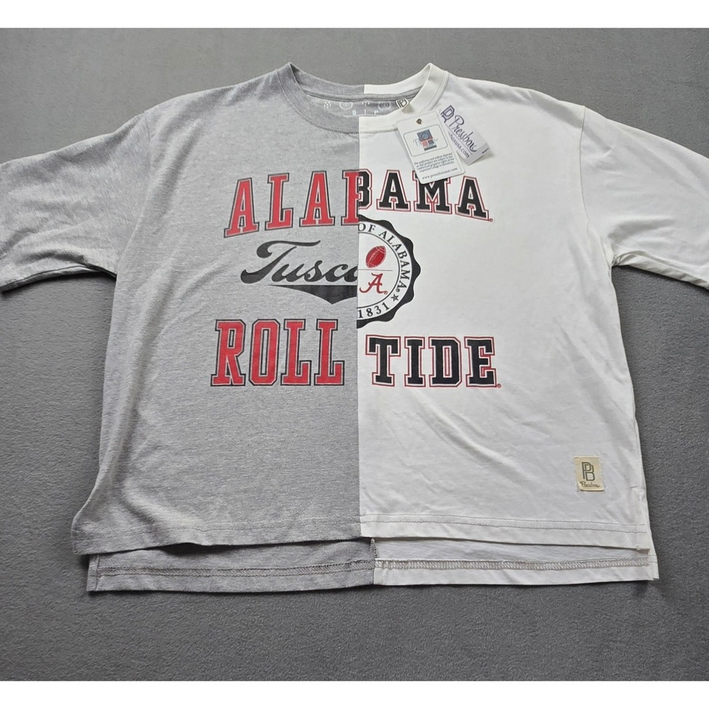 Pressbox‎ Alabama Crimson Tide Split Graphic T-Shirt Grey White Women Small NWT